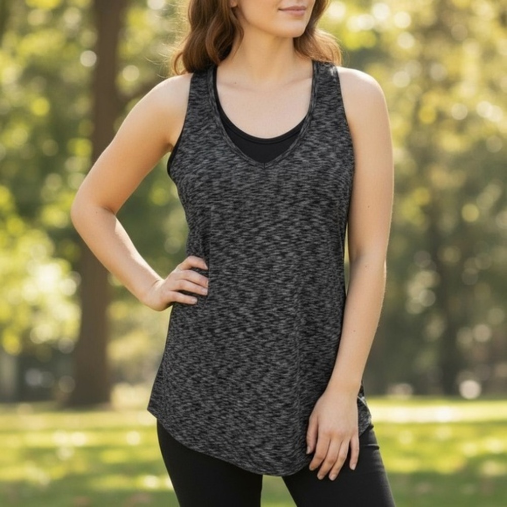 Lucy Heathered Charcoal Gray Active Tank Top